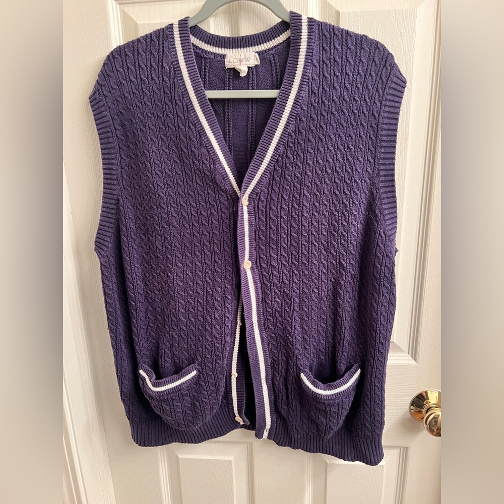 1980 J.CREW  Vintage Varsity cable-knit sweater-vest, Navy‎ Sz XL